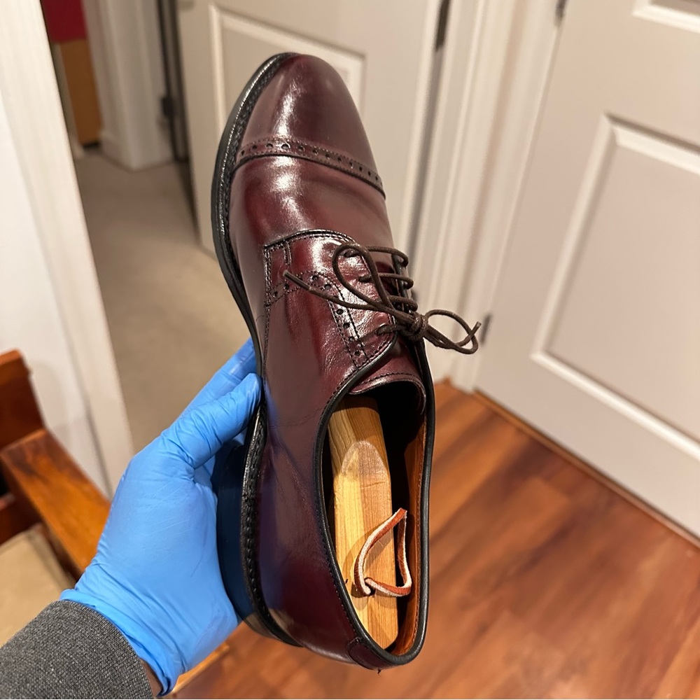 Allen Edmonds Burgundy Leather Cap-Toe Derbys - Picture 9 of 15